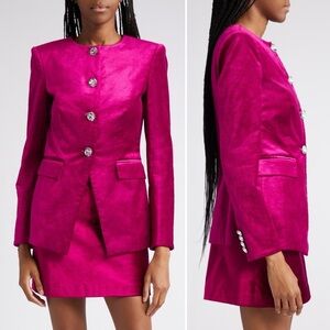 VERONICA BEARD Cencia Magenta Velvet Collarless Jacket Size 2